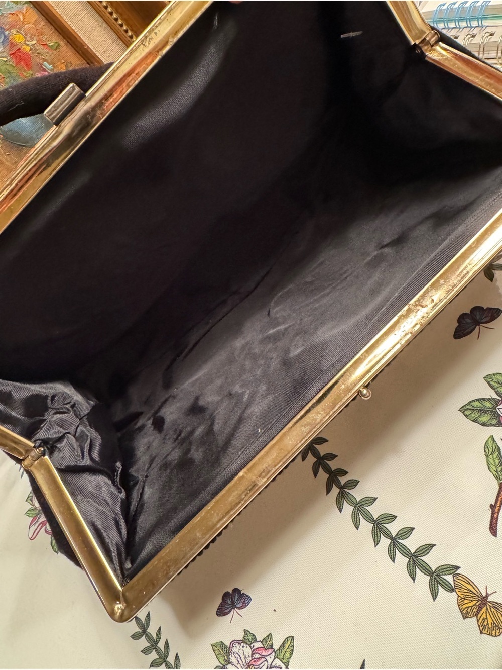 Black Clutch with Gold Floral Embellishment - Picture 3 of 8